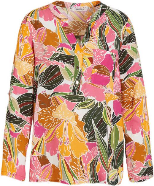 LOLALIZA gebloemde top fuchsia/groen/geel
