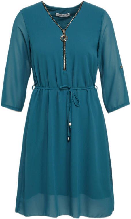 LOLALIZA semi transparante jurk met plooien turquoise