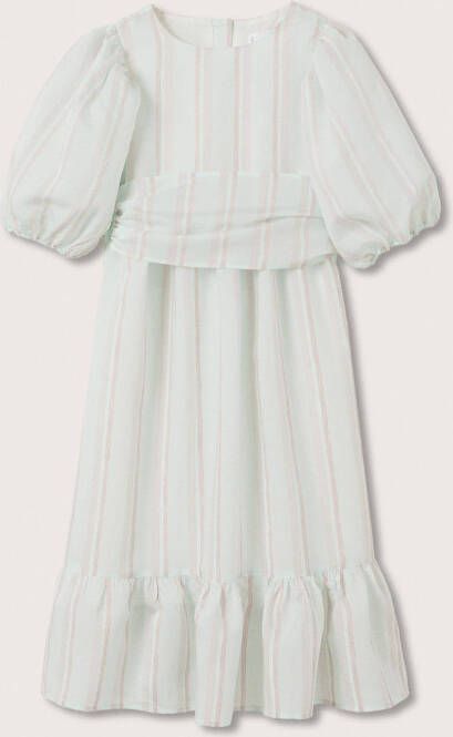 Mango Kids gestreepte A lijn jurk pastelgroen/roze