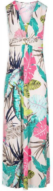 Morgan maxi jurk met bladprint wit/ turkoois