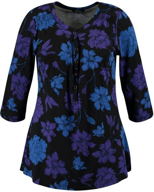 MS Mode gebloemde top zwart/blauw/paars