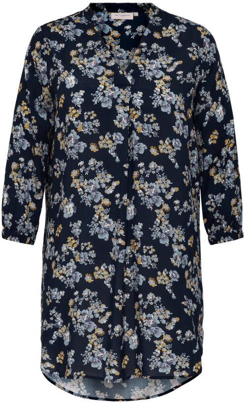 ONLY CARMAKOMA gebloemde jurk CARLOLLILISE donkerblauw/lichtblauw/geel