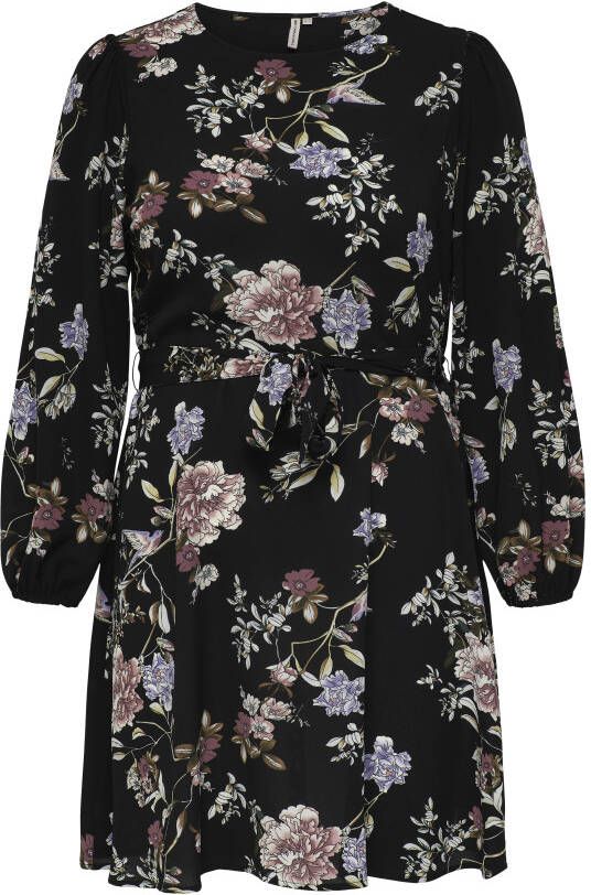 ONLY CARMAKOMA gebloemde jurk CARLUXJOY zwart/roze/paars