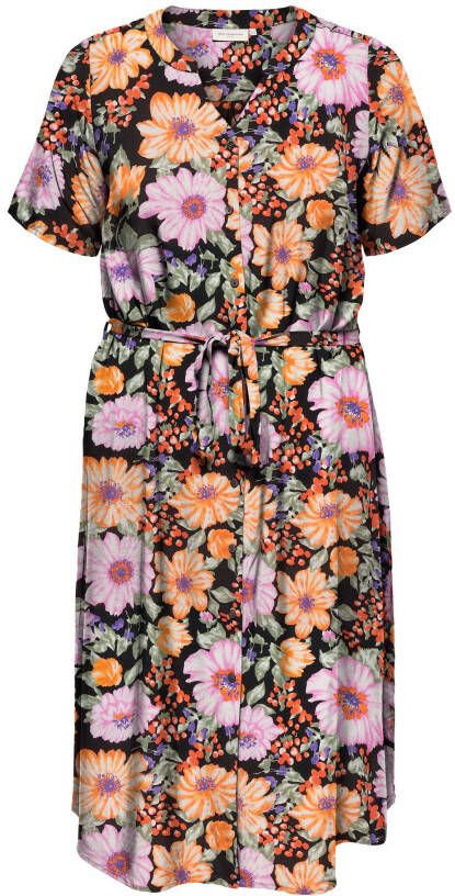 ONLY CARMAKOMA gebloemde jurk CARTUKZU zwart/oranje/paars