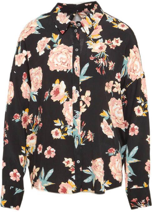 ONLY gebloemde blouse ONLMARY zwart/roze/turquoise/geel