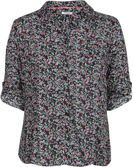 Paprika gebloemde geweven blouse zwart/paars/groen