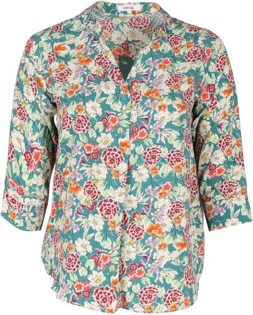 Paprika gebloemde geweven top mintgroen/ecru/roze