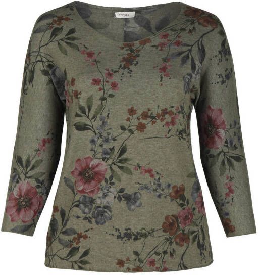 Paprika gebloemde top met wol groen/rood