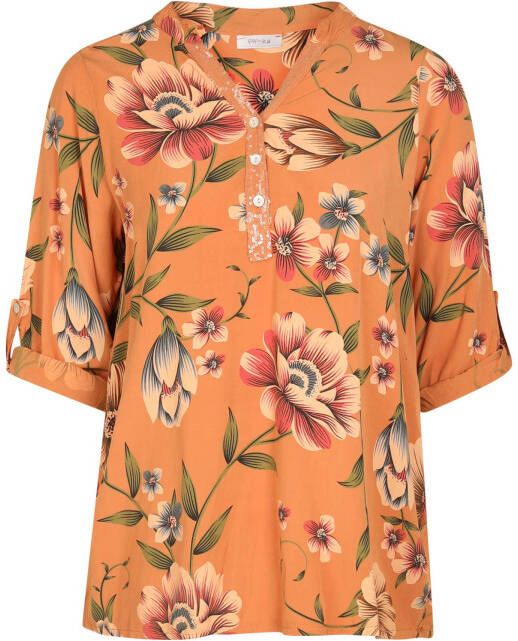 Paprika gebloemde top oranje/rood/groen