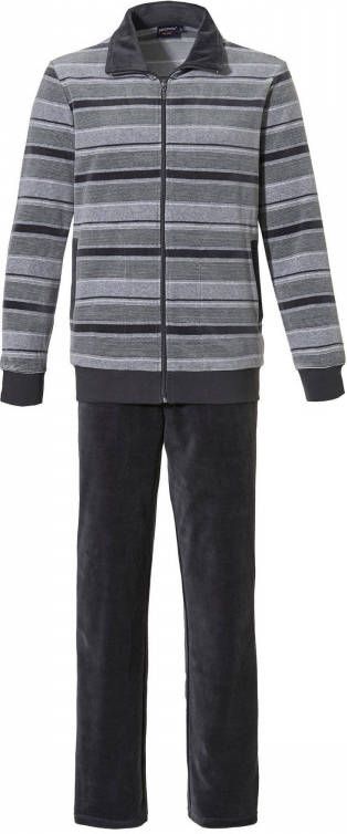 Pastunette for men velours huispak met strepen grijs