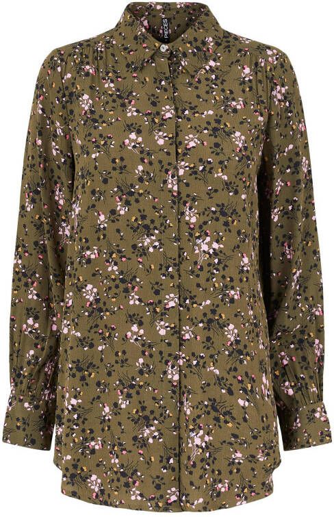 PIECES gebloemde blouse PCHARMONY groen/zwart/roze/oker