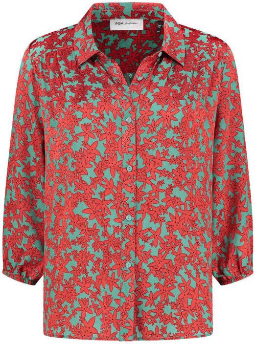 POM Amsterdam gebloemde blouse Yara turquoise/rood