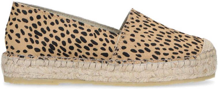 Sacha leren espadrilles met cheetahprint beige