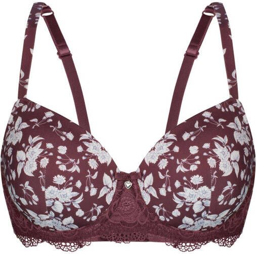 Sassa Mode gebloemde voorgevormde beugelbh donkerrood/wit