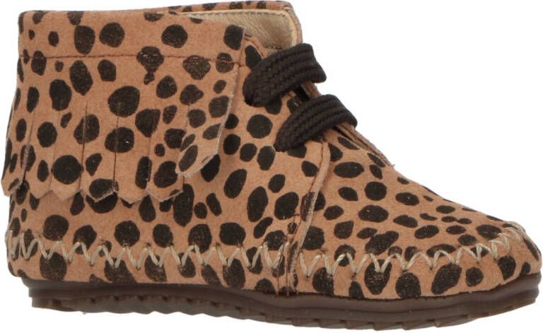 Shoesme BP21W022 B leren babyschoenen met panterprint cognac