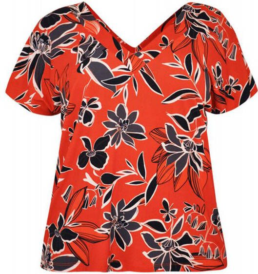Yoek gebloemd T shirt rood/zwart/grijs