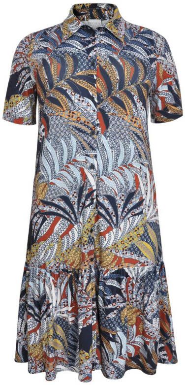 Yoek gebloemde blousejurk donkerblauw/rood/geel