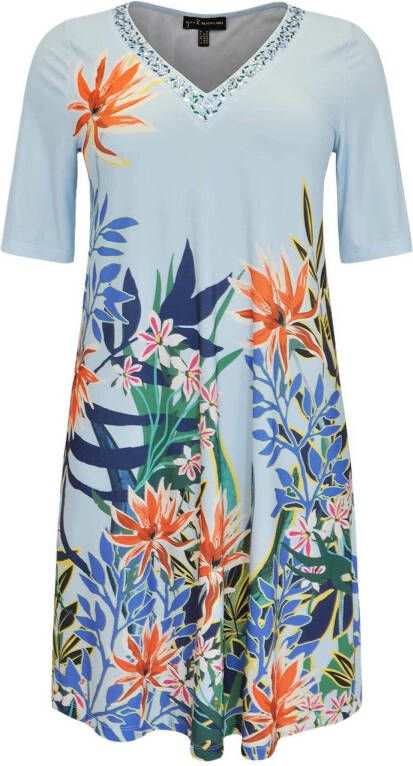 Yoek gebloemde jurk BOTANIC lichtblauw/oranje/groen