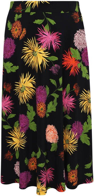 Yoek gebloemde midi rok CHRYSANT zwart/multi