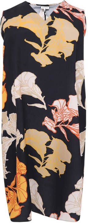 Yoek PORTRAITS gebloemde semi transparante tuniek zwart/oranje/wit