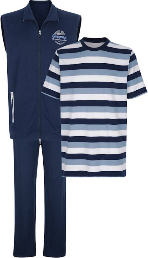 G Gregory Joggingpak 3 delig met ingebreid streeppatroon Marine/Wit/Lichtblauw