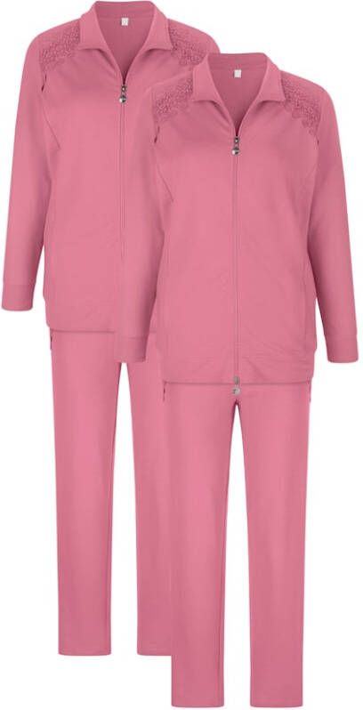 harmony Joggingpak met romantisch kant aan het jasje en de broek Rozenhout