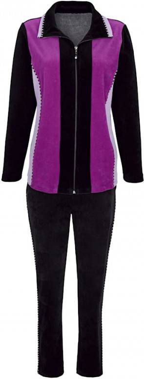 Blue Moon Joggingpak van comfortabel velours Zwart/Paars/Lila