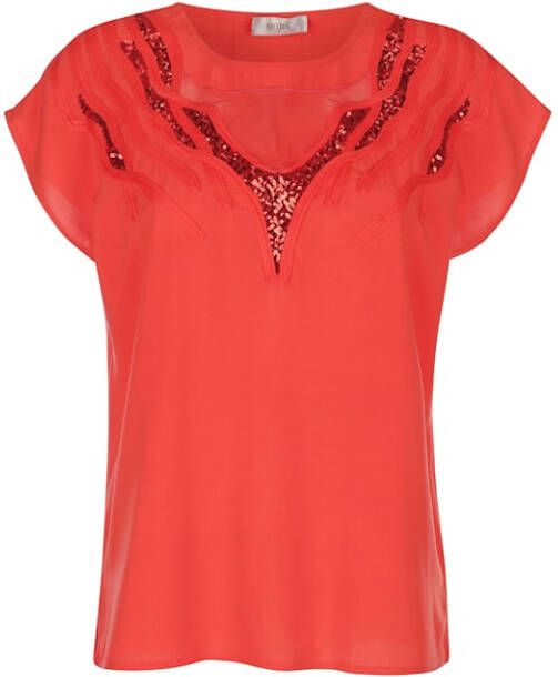 MONA Blouse met pailletten en borduursel Koraal