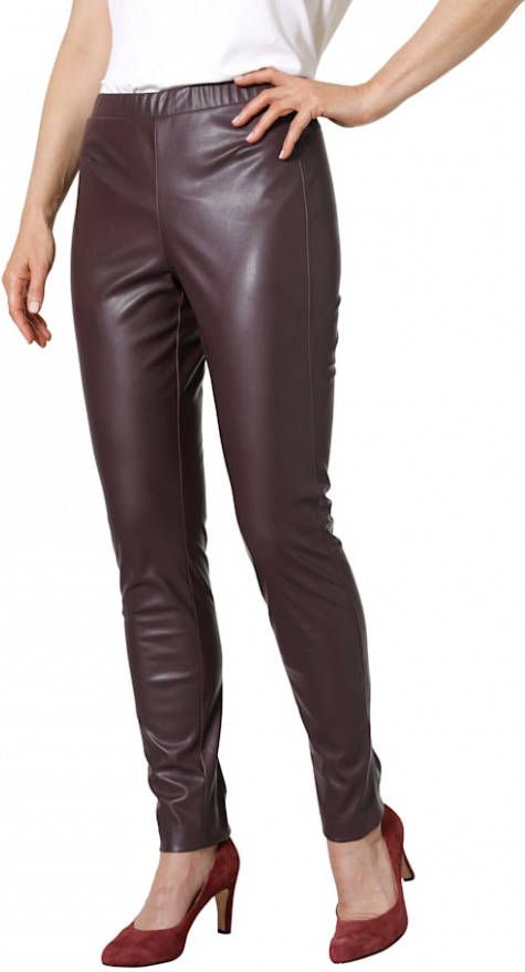 MONA Imitatieleren broek met deelnaden Bordeaux