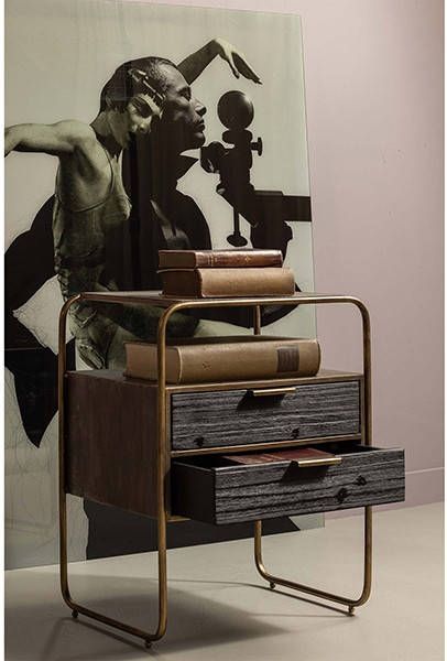 BePureHome Nachtkastje 'Polite' Met 2 lades, kleur Antique Brass